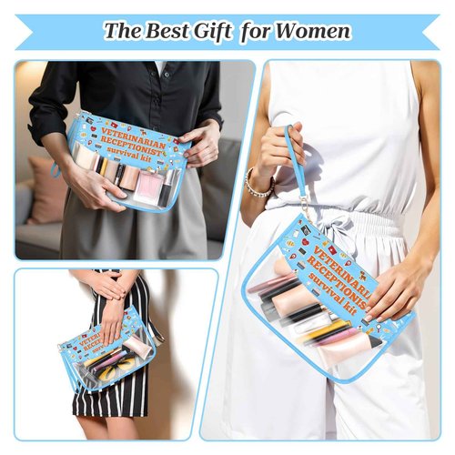 Sazuwu Veterinarian Receptionist Makeup Cosmetic Organizer Bag Vet Tech Gifts for Women Funny Animal Rescue Appreciation Thank You Gift Birthday Christmas Retirement Gift Travel Pouch