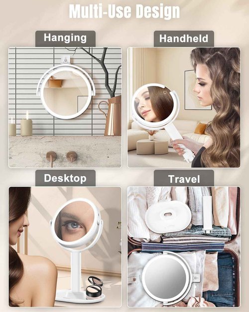 15X Magnifying Makeup Mirror with Lights, Double Sided 360° Rotation Vanity Desk Mirror with Magnification Rechargeable 3 Color Lights and Adjustable Brightness Stand for Dressing Table,Bedroom