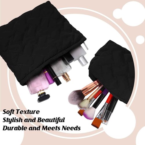 Huhumy 2 Pc Christmas Gift Makeup Bag Set Cute Quilted Cosmetic Pouch for Women Travel Toiletry Bag Preppy Small Makeup Purse Pouch Skincare Brushes Storage Organizer Pencil Case Set(Black)