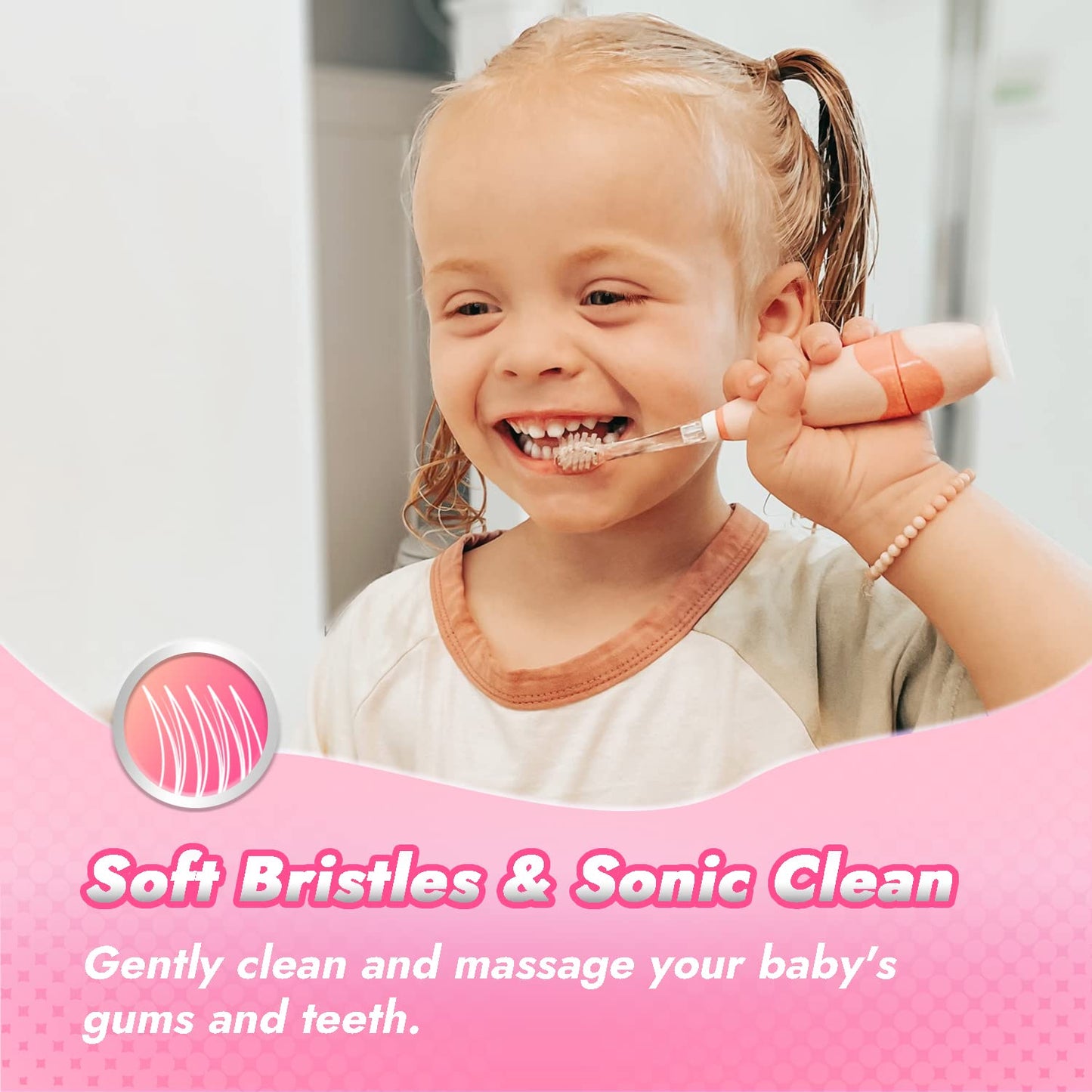 Papablic Toddler Sonic Electric Toothbrush for Ages 1-3 Years, Baby Electric Toothbrush with Cute Unicorn Cover and Smart LED Timer, 4 Brush Heads (Doris)