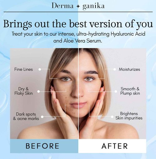 Derma ganika Hyaluronic Acid Serum for Face & Neck - Made in USA Ultra-Hydrating Anti-Aging Serum with Aloe Vera | Softens, Smooths, and Brightens Dry & Sensitive Skin (Pack of 2)