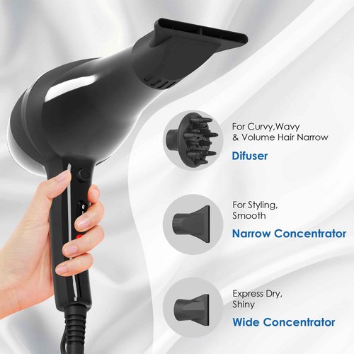 Conhaze Hair Dryer, Professional Ionic Blow Dryer with Diffuser for Curly Hair,2400W Powerful Fast Drying Hairdryer Blowdryer for Women Men Home Salon Hair Styling,Constant Temp Low Noise