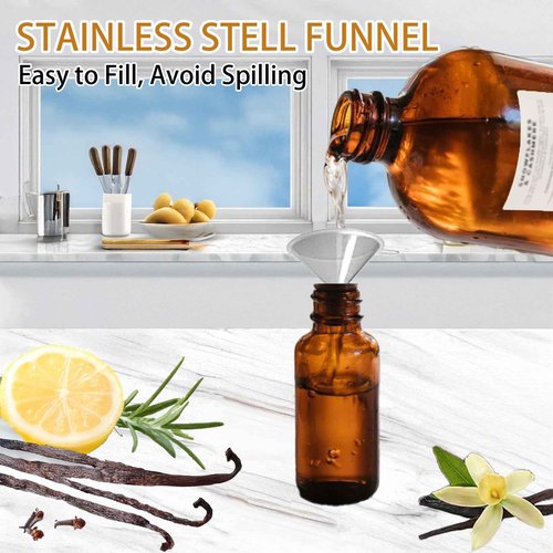 12 Pack 2oz Amber Glass Bottles for Vanilla Extract, Boston Round Leak-Proof Brown Glass Jars with Caps, Bonus Funnel - Ideal for Homemade Extracts, Essential Oils, DIY Christmas Party Gift Supplies
