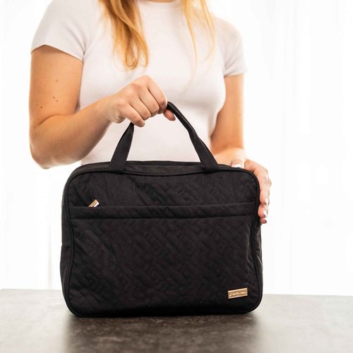 Carrywell |Not Made In China| Hanging Toiletry Travel Bag For Women, Makeup Organizer Case, Water-Resistant Cosmetic Bag For Full-size Containers, Toiletries (Black, Medium)