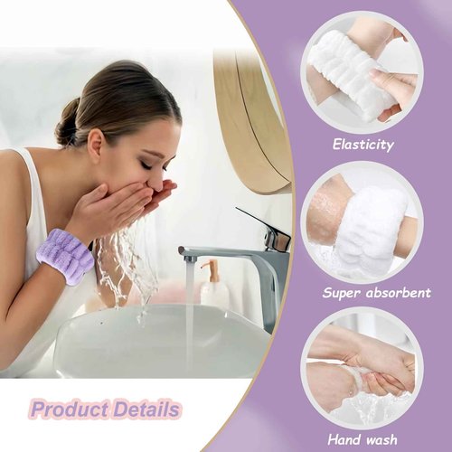 TS-MAYKA 20 Pcs Wrist Bands for Washing Face, Absorbent Face Washing Wristbands, Spa Wrist Towels Beauty Towel Bands Arm Bands for Washing Face for Prevent Water from Running Down Arms