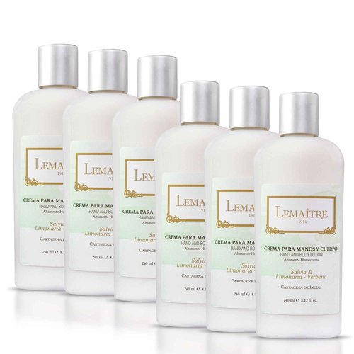 LEMAITRE Hydrating Hand & Body Cream – Non-Greasy Moisturizer for Soft Skin, Fast Absorbing Lotion with Light Scent, Travel-Friendly Skincare (Pack of 6), Sage, Lemon Grass, Vervena