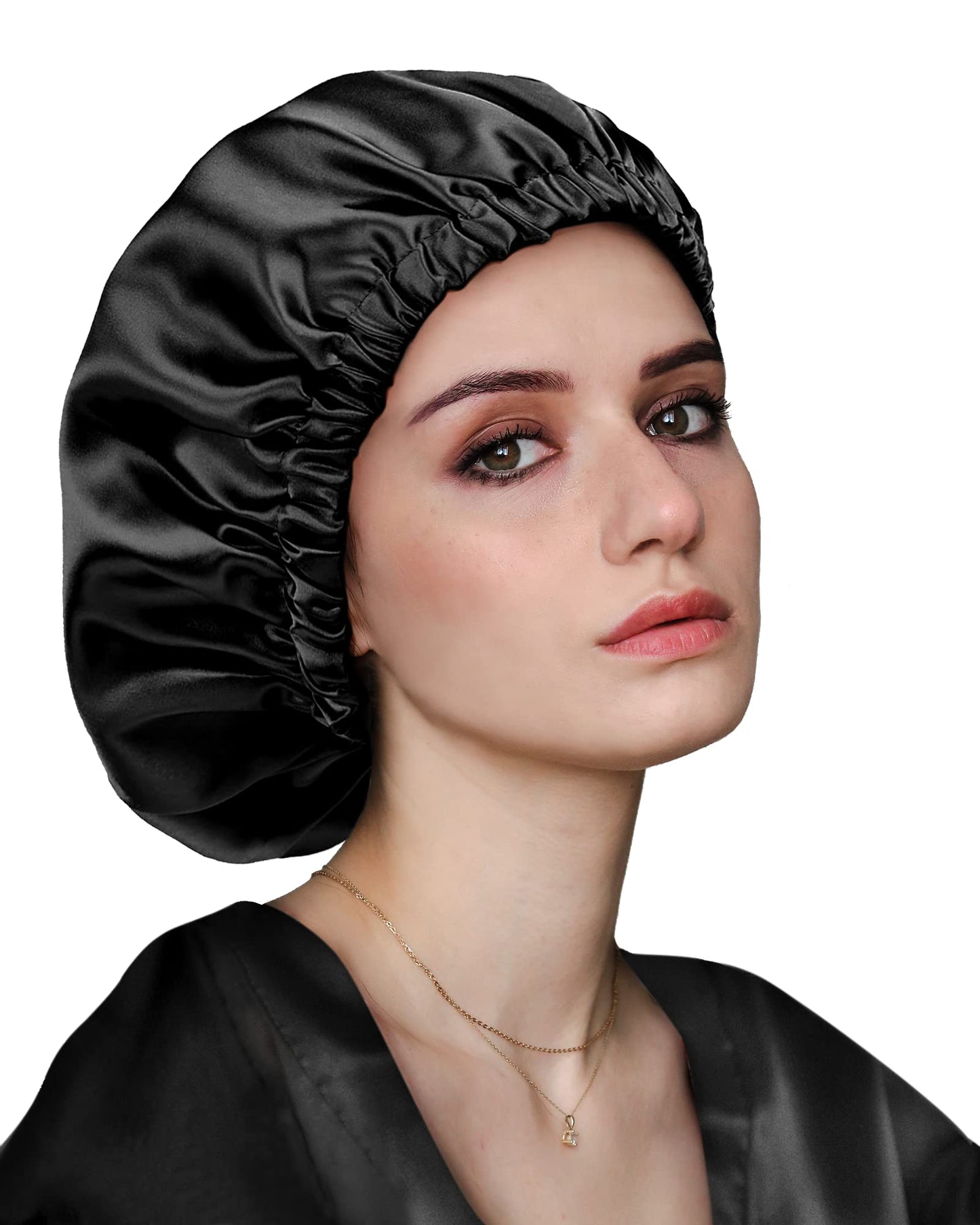 Raydior Silk Bonnet, Satin Bonnet Reversible Double Silky Satin Layers Sleep Bonnet, Adjustable Satin Sleep Cap, Two Color in One, Reversible (Black)