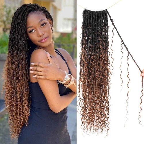 Goddess Locs Crochet Hair 30 Inch Faux Locs Crochet Pre-looped Boho Faux Loc with Curly Ends 8 Packs Long Bohemian River Loc Crochet Hair for Black Women(30Inch,1b/4/30)