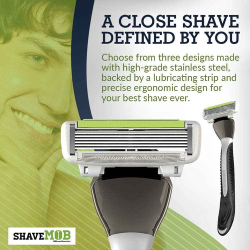 ShaveMOB 6-Blade Men's Razor Kit (Flex Head Handle 12 Refills) (No Trimmer) - The Caveman Shaving Kit