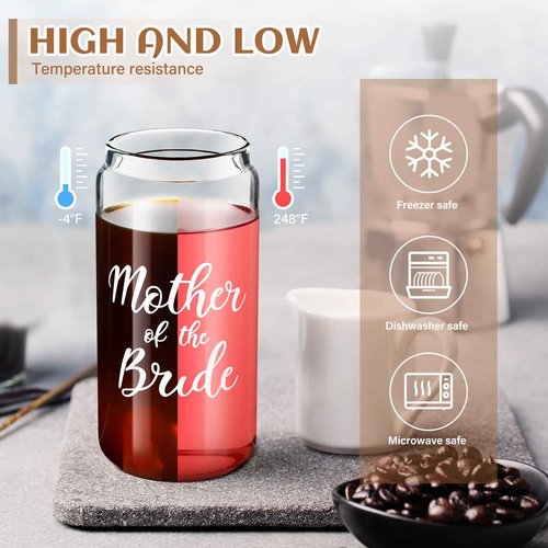 Zubebe 3 Pcs Bride Gifts for Bachelorette Party Bridal Shower Wedding Gift Set Include Glass Cup Canvas Tote Bag Makeup Bag(Mother of the Bride)