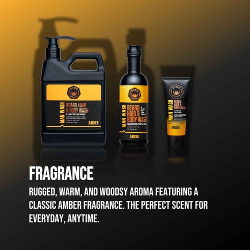 GIBS Grooming Amber 3 in 1 Body Wash For Men, Beard & Hair Moisturizing and Cleansing Liquid Body Wash Liter - Sulfate and Paraben Free