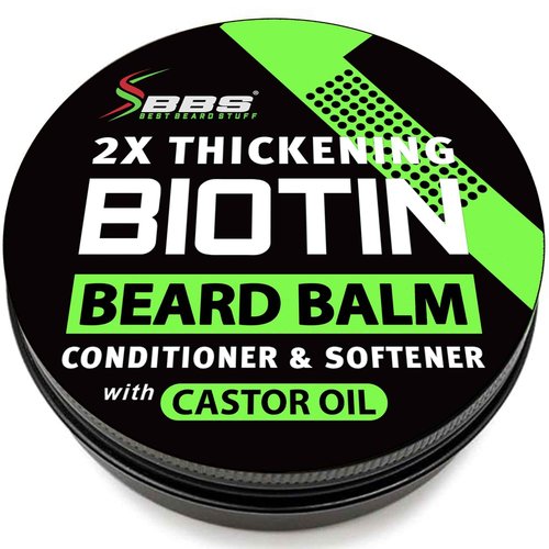 Biotin Beard Balm for Men - 2X Thickening for Beard and Mustache - Organic Mustache Wax with Castor Oil & Meadowfoam – Hydrating Facial Hair Growth Balm & Leave-In Conditioner