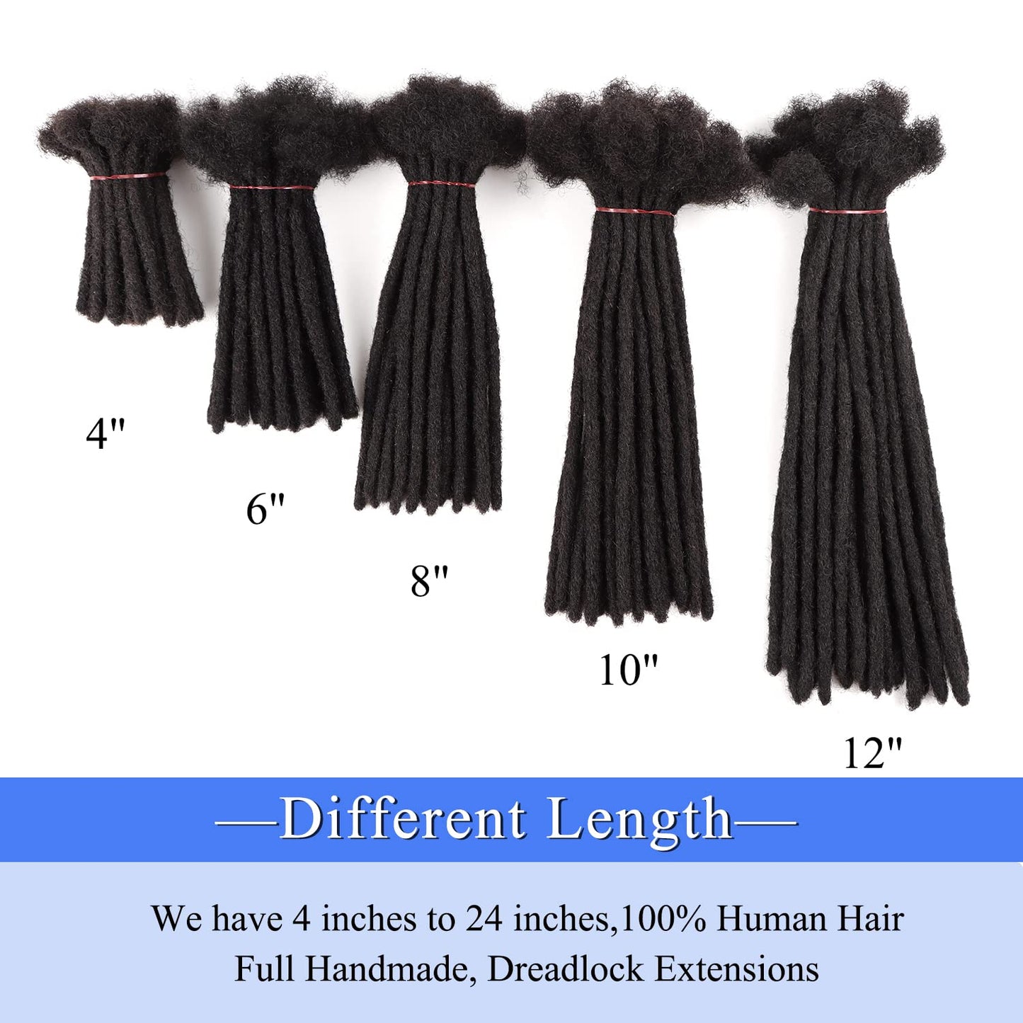 Orientfashion Human Hair Dreadlocks Extensions Natural black Traditional Locs Extensions Can Bleach And Dye (8inch 0.4cm 40locs,1b)