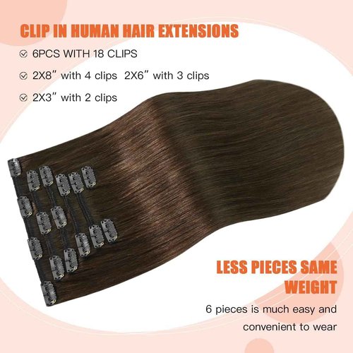 UGOTRAYS Medium Brown Hair Extensions Real Human Hair Clip ins for Women, 70g 7pcs 15inch,Soft & Natural Straight Double Weft for Women #4 Chocolate Brown Human Hair Extensions