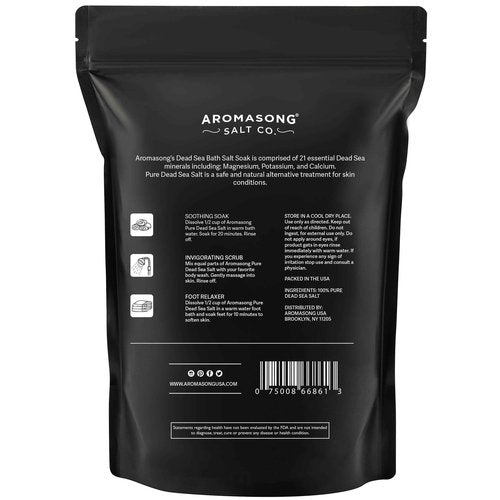 Aromasong Dead Sea Salt Bath Soak 6 Lbs. Bulk Pack – 100% Natural Dead Sea Salts for Soaking, Relaxation, and Detoxification of Skin, Dead Sea Salts for Bath to Rejuvenate and Refresh.