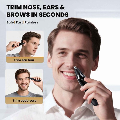 Selouj Ear and Nose Hair Trimmer for Men, 2025 Professional Painless USB Rechargeable Eyebrow & Facial Electric Hair Trimmer for Men Women, Powerful Motor, Dual Edge Blades, IPX7 Waterproof Easy Clean