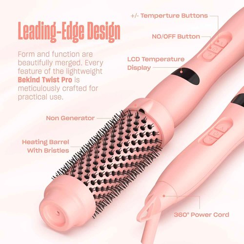Bekind Twist Pro Upgraded Thermal Brush - 1.5 Inch Versatile Heated Round, Hot Air, Effortless Blowout Curling Hair Styling Tools, Negative Ion Blow Out Hot Round Brush, 20s Fast Heats (Peach)