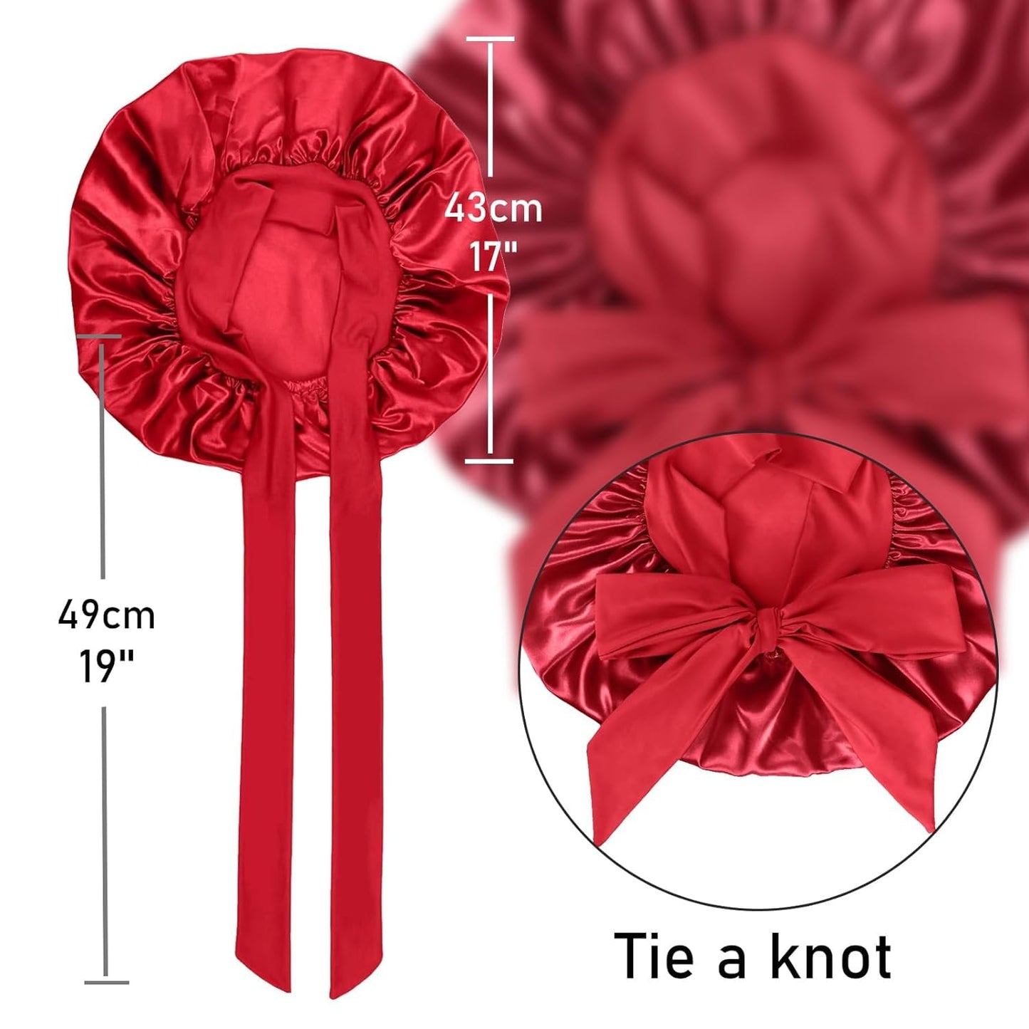 Silk Bonnet Satin Hair Bonnet With Tie Band for Sleeping Large Bonnets Hair Wrap with Adjustable Straps Hair Shower Cap for Women Curly Braid Hair（Wine Red）