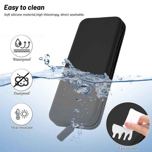 Sakolla Travel Makeup Brush Holder, Silicone Makeup Brush Bag with Zipper Closure, Makeup Brushes Organizer Case Washable Makeup Pouch Holder Case for Daily, Work, Essentials Black