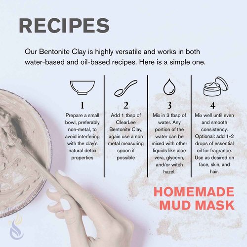 ClearLee Bentonite Clay Cosmetic Grade Powder - 100% Pure Natural Powder - Indian Clay - Great For Skin Detox, Rejuvenation, and More - Heal Damaged Skin - DIY Clay Face Mask (5 lb)
