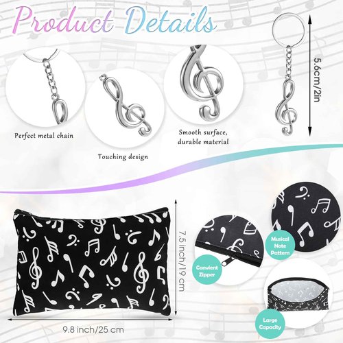 Sliner 4 Pcs Music Lover Gifts for Women Men Christmas Music Teacher Gifts Musical Note Wine Tumbler Socks Makeup Bags Keychains for Choir Marching Band Musicians Singers Gift Accessories(Black)