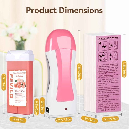 FOCTXI Hair Removal Kit for Hair Removal for Women and Men with Strip, Roll On Wax Kit with 2 Rose Soft Wax Cartridge & 100 Non-Woven Wax Strips, at Home Waxing Kit for Women, Soft, Pink