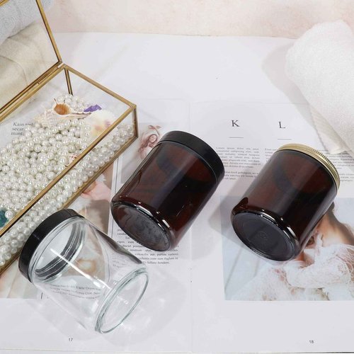 Waymind 12 Pack 8 oz Amber Round Glass Jars, 240 g Empty Cosmetic Containers with Inner Liners, Black Plastics Lids Glass Jars with Lables for Cosmetics, Face Cream, Lotion, Ointments and DIY Candle