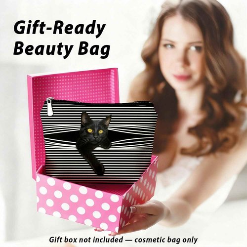 LIANGW Funny Cat Makeup Bag & Travel Pouches for Toiletries, Funny Black Cat Gifts for Women & Teen Girls, Cats Gifts Lovers for Travel & Christmas，Kitty Cosmetic Zipper Travel Toiletry Bag