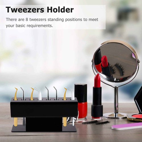 Beaupretty Eyelash Extension Tweezers Stand Holder 8 Holes Acrylic Tweezers Display Storage for Eyelash Extensions Supplies Accessories Tools Black