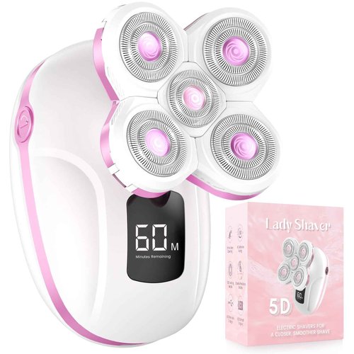 Electric Razors for Women, Rechargeable Rotary Painless Shaver for Legs Bikini Facial Hair Removal, Cordless Womens Trimmer for Lady Grooming, Body Wet/Dry Razor Water Resistant Grooming Kit (Cherry)