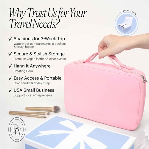 Pink Hanging Toiletry Bag for Women, Large Hanging Toiletry Bags for Traveling Women, Hanging Travel Toiletry Bag Women's Makeup Organizer for Cosmetics, Cute Large Toiletry Bags for Women Bathroom