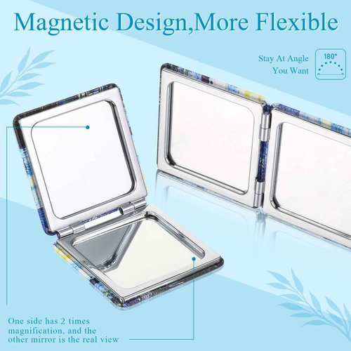 Vercraft 8 Pcs Compact Mirror Double Sided Makeup Square PU Leather Portable Pocket Hand Mirror Bulk with 2X1X Magnification Art Gift for Woman