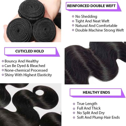 12A Body Wave Bundle Human Hair 22 Inch Bundles Human Hair 100% Unprocessed Brazilian Virgin Weave Bundles 1 Bundle Real Natural Black Wavy Thick Human Hair Extensions Quick Weave for Women