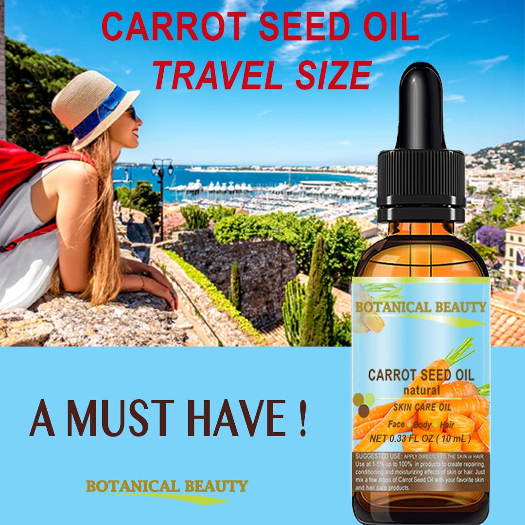 CARROT SEED OIL 100 % Natural Cold Pressed Carrier Oil. 0.33 Fl.oz.- 10 ml. Skin, Body, Hair and Lip Care. "One of the best oils to rejuvenate and regenerate skin tissues.” by Botanical Beauty