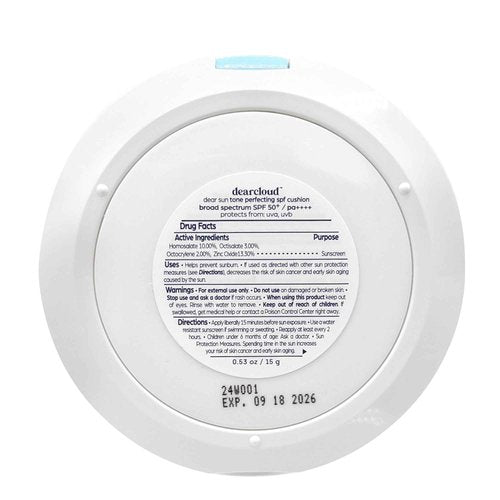 dearcloud Dear Sun Perfecting SPF Cushion – Color Adapting Sunscreen, Korean Sunscreen SPF 50+ (.53 oz)