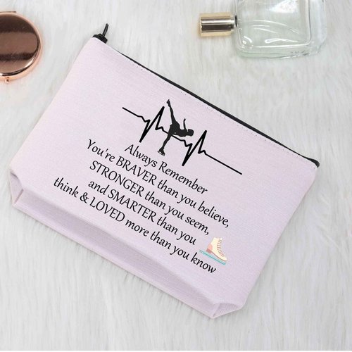 Ice Skating Gifts Cosmetic Bag Figure Skating Gifts Makeup Bag Skate Lover Gift for Women Ice Skater Gifts (Ice Skating Pouch Makeup Bag Pink)