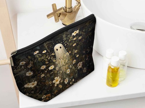 Ayxvt Ghosts Floral Makeup Bag - Ghosts Cosmetic Bags for Women, Spooky Decor Makeup Bag, Birthday Gifts for Women Birthday Gifts for Friends Female