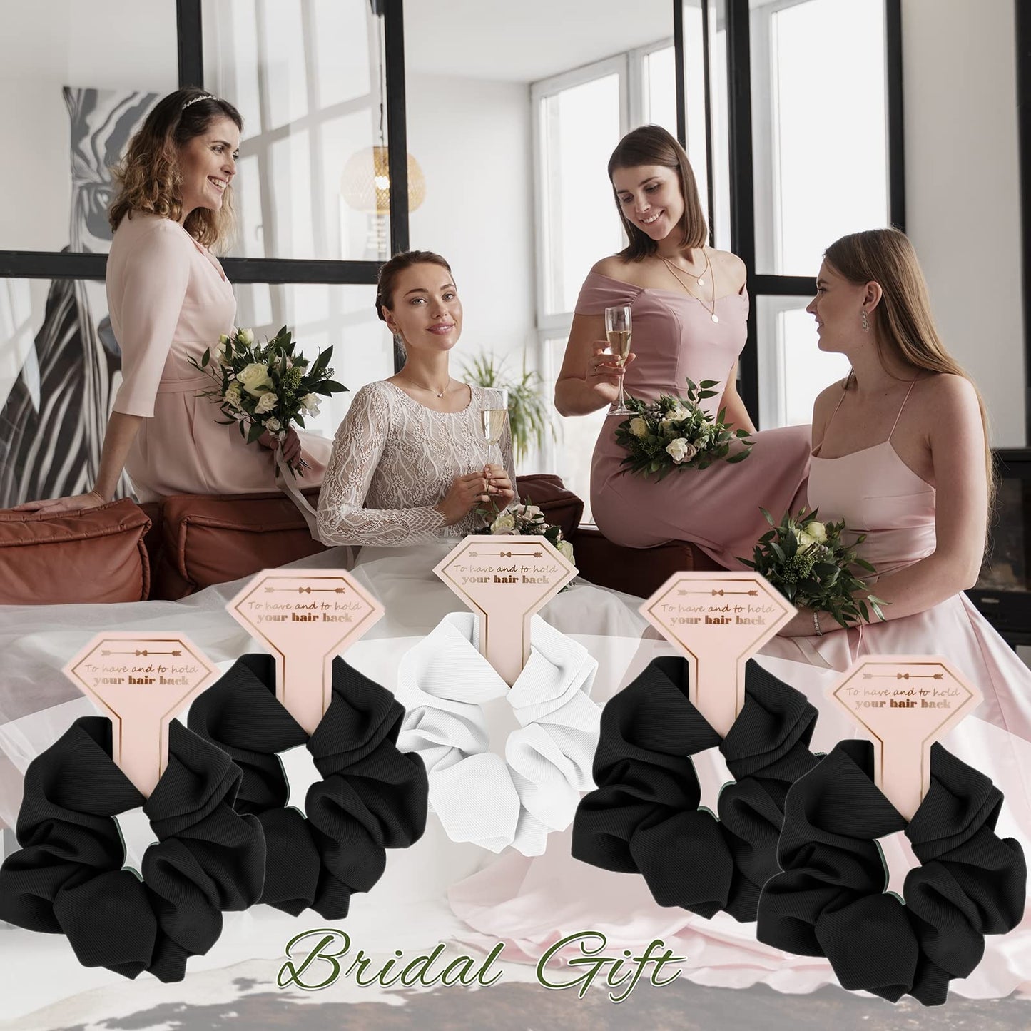 Loanzeg Twill Bridesmaid Scrunchies Bachelorette Hair Ties Set of 12 Bridal Shower No Damage Hairties ideas Gift for Wedding Party Favors Bridesmaid Proposal Gifts (Beige)