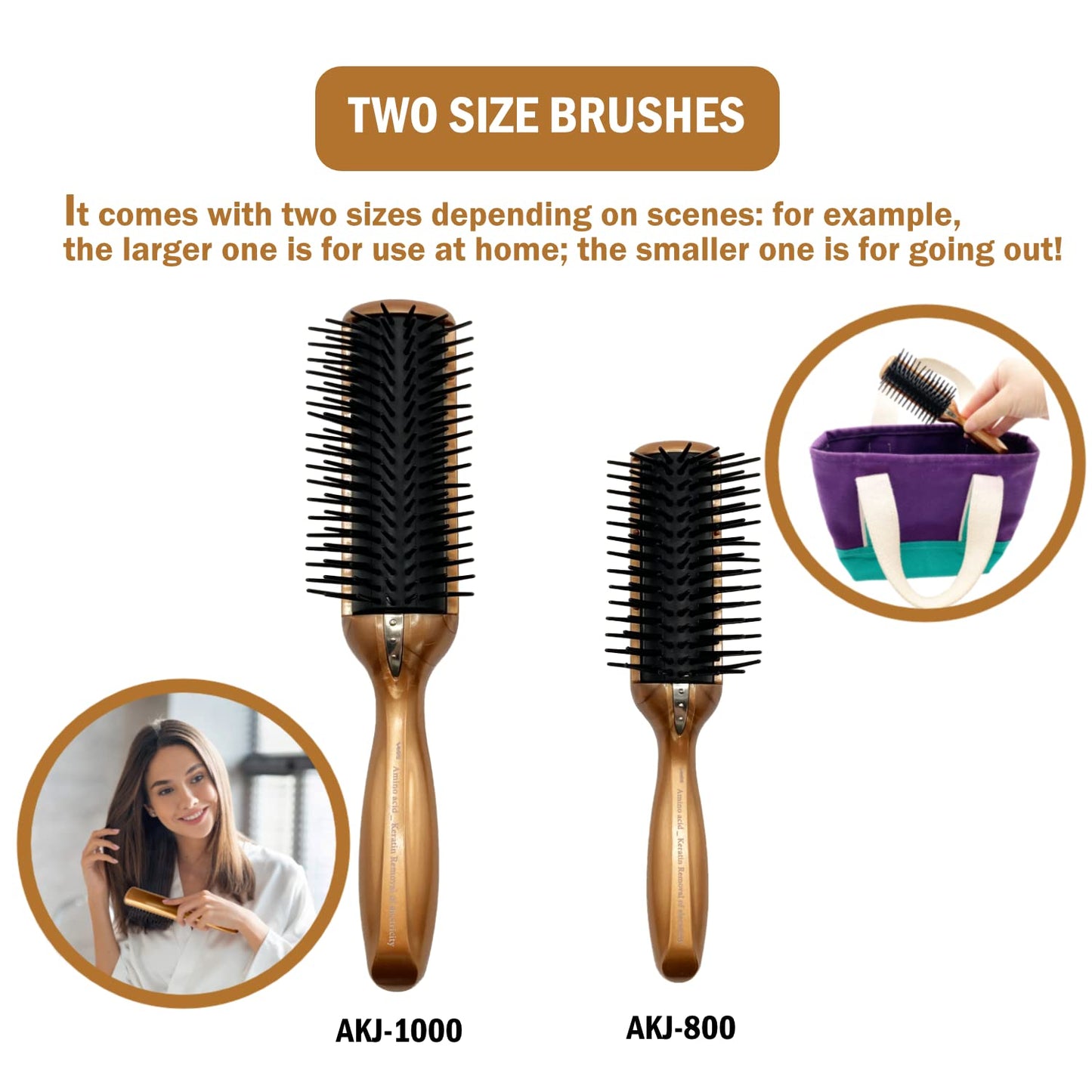 Anti Static Blow Dryer Brush, Travel Hair Straightener Brush for Women and Men, Detangling Blow Drying Hairbrush with Stainless Steel Bristles and Ground Wire (Large)