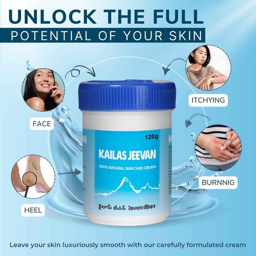 Kailas Jeevan Herbal & Natural Skincare Cream - 100% Natural Face Cream, Chemical-Free Cream, Skin Moisturizing Cream, Cracked Heels & Skin Soothing Cream, Skin Nourishing & Hydrating - 120g (2 Pack)