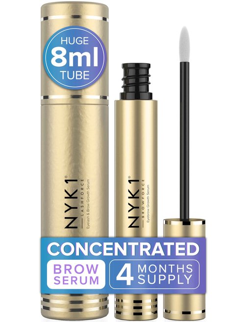 NYK1 CONCENTRATED Eyebrow Growth Serum For Thicker Brows (XL - 8ml) BrowForce Eyebrow Serum To Grow Brows Fuller Thicker Natural Eye Brow - Advanced Brow Growth Serums Formula For Eyebrows Regrowth