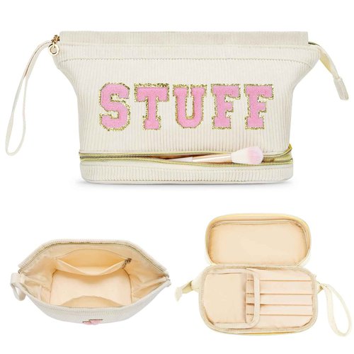 Travel Make up Bag Double Layer Cosmetic Bag Gift for Women Preppy Stuff Bag for Her Mom Girlfriend Wife Teacher 12 13 14 15 16 Years Old Teen Girl Gifts Trendy Bag