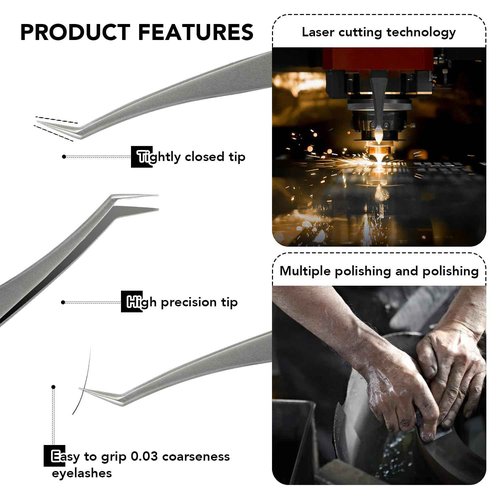 Lash Tweezers for Eyelash Extensions Stainless Steel Eyelash Tweezers for Extensions High Precision Fiber Tip Tweezers for Lash Extension Tweezer Professional Salon Use for Classic/Volume Anti-static