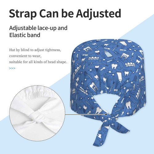 Dental Orthodontics Scrub Caps with Sweatband Adjustable Working Cap Surgical Headgear for Women Men