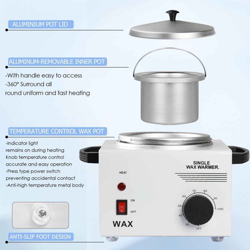Wax Warmer Kit For Hair Removal, Professional Waxing Kit with 50pcs Waxing Sticks Single Wax Warmer Electric Heater For Women & Men, Facial Skin Body SPA Salon Equipment