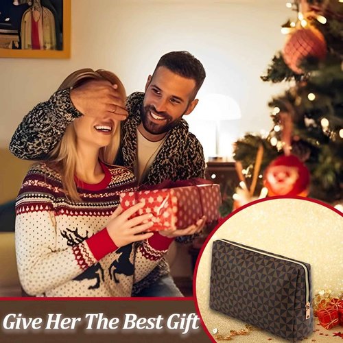 EVDIAGD stylish leather makeup bag - travel makeup bag for women, gift with designer print tote - Great Gift for Girlfriend, Wife, or Mother