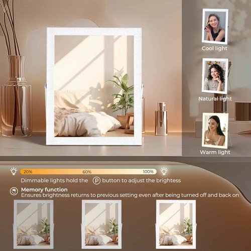 homtang Vanity Mirror with Lights,RGB & 3 Dimmable Light Modes Makeup Mirror with Touch Control,Light Up Mirror for Desk,360°Rotation,17x14 Inch