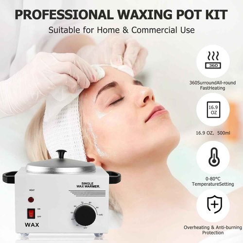 Wax Warmer Kit For Hair Removal, Professional Waxing Kit with 50pcs Waxing Sticks Single Wax Warmer Electric Heater For Women & Men, Facial Skin Body SPA Salon Equipment