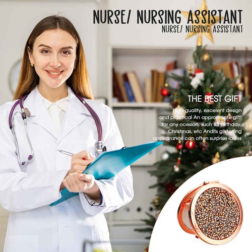 Fumete 4 Pcs CNA Nurse Week Gifts for Women Rose Gold Pocket Mirror Nurse Appreciation Gifts Folding Compact Makeup Mirror for Medical Assistant Birthday Friends