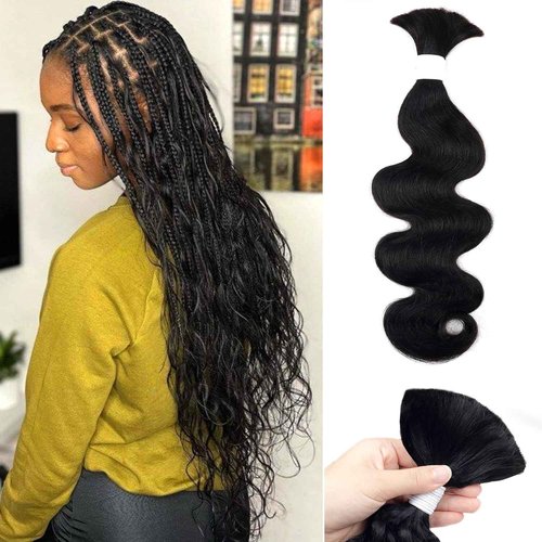 Liqusee Human Braiding Hair 100g One Bundle/Pack 14 Inch Natural Black Body Wave Curly Bulk Human Hair for Braiding No Weft 100% Unprocessed Brazilian Human Hair Braiding Hair for Boho Braids